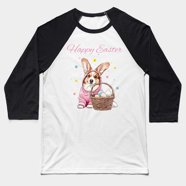 Happy easter corgi bunny dog Baseball T-Shirt by StepInSky